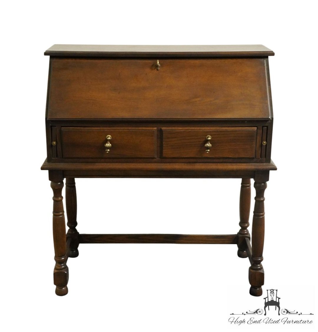 HAMMARY FURNITURE Solid Oak Rustic Americana 36" Drop Front Secretary Desk High End Used