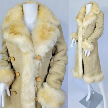 1960's Long Buttery Soft Tan Shearling Dble Breasted Fur Coat I Sz Med I Feldpausch Fourrures I Almost Famous I Jacket 