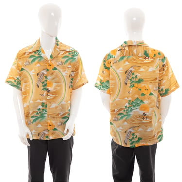 1970's Rai Aani Yellow and Multicolor Printed Tiki Shirt Size L