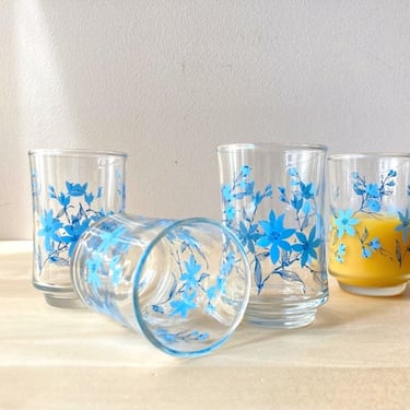 vintage blue flowers juice glasses set of four 