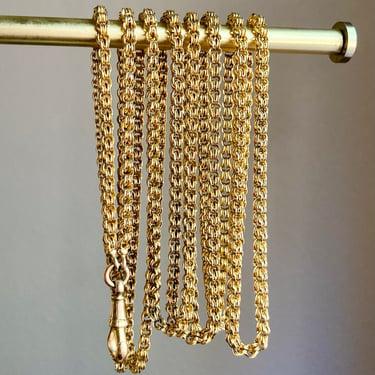 34.8g 60” 10K Yellow Gold Watch Guard Chain Necklace Antique Victorian Estate 