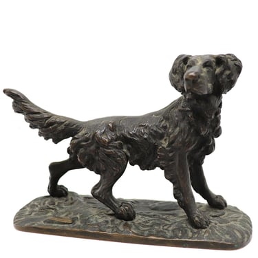 1860's Antique French Patinated Bronze Spaniel Hunting Dog Statue 