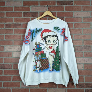 Vintage 90s Betty Boop "Santa Likes Me Best" ORIGINAL All Over Print Crewneck Sweatshirt - Extra Large 