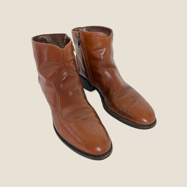 Vintage 1960s/1970s WESTERN Ankle Boots ~ size 9 1/2 D ~ Shoes ~ Zipper / Zip-Up ~ Beatle / Mod ~ Cowboy 