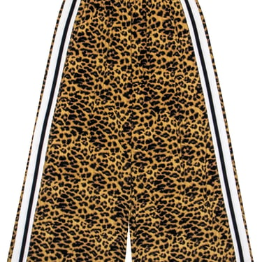 Norma Kamali - Tan &amp; Black Leopard Print Side Stripe Wide Leg Pants Sz XXS