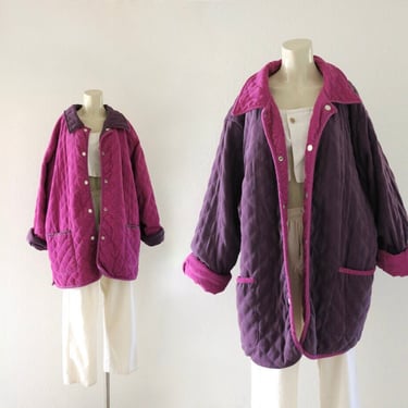 reversible corduroy barn coat - vintage 90s y2k chore jacket pink purple womens plus size field quilted liner 