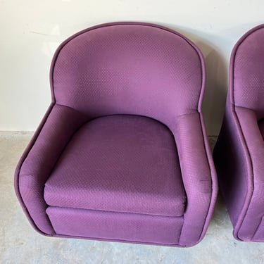 Milo Baughman Style Purple Swivel Lounge Chairs - a Pair 
