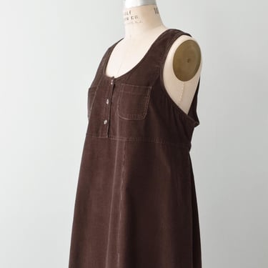 Vintage Corduroy Jumper Dress, 90s Long Brown Maxi Dress, L / XL 