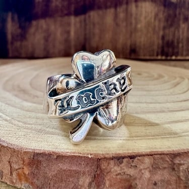 VINTAGE LUCKY CLOVER Sterling Silver Mens Ring | Luck of the Irish Ring | Saint Patricks Day | Three Leaf Clover Jewelry | Size 10 1/4 