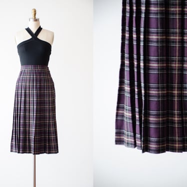 purple pleated skirt | 80s vintage plaid dark academia academia style skirt 
