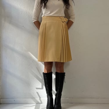 90s 'Gullins' Pale Yellow Pleated Skirt / Medium 