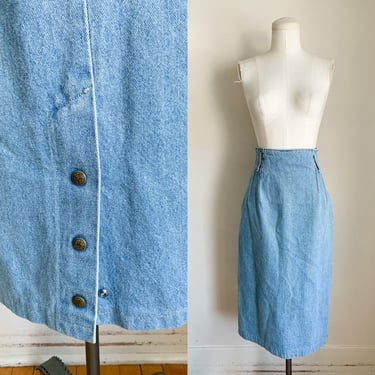 Vintage 1990s High Waisted Denim Midi Skirt / 25" waist 