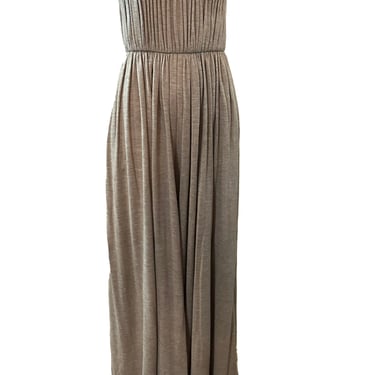 Carolyne Roehm 80s Oatmeal Ruched Cashmere Strapless Jumpsuit