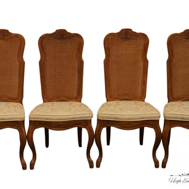 Set of 4 DREXEL FURNITURE Louis XV French Provincial Cane Back Dining Side Chairs 360-833 