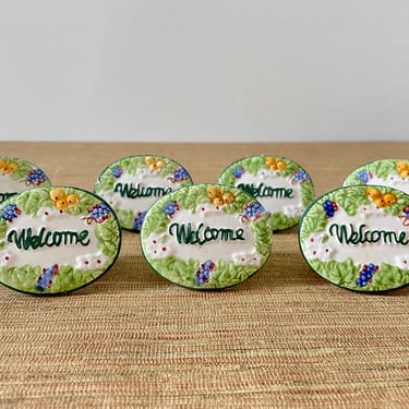 Vintage Hand Painted Welcome Ceramic Napkin Rings  - Set of 7 