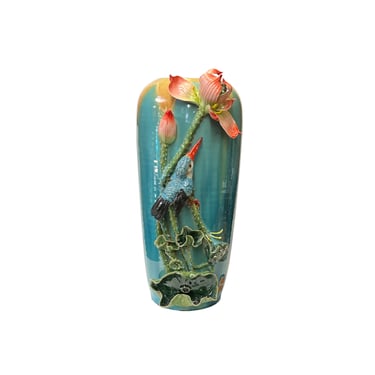 Chinese Turquoise Dimensional Flower Bird Holder Pot Art Vase ws3075E 