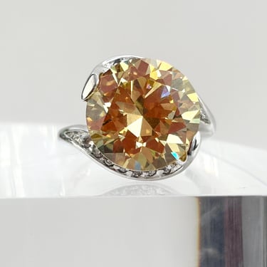 Round Cut Yellow Cubic Zirconia Bypass Shank Vintage Multi Gemstone Cocktail Statement Vintage Ring - sz 8.75 