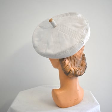 1960s Marché White Leather Tam Hat 