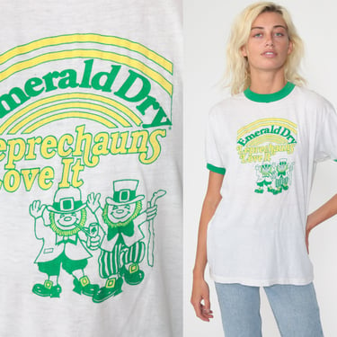 Emerald Dry Wine Shirt Leprechaun Shirt Paul Masson Vineyards Ringer Tee 80s Tshirt Drinking Vintage T Shirt 1980s Graphic Medium Large 