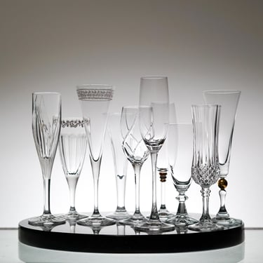 Mismatched Crystal Glass Set Vintage /  Holiday Party / Heavy Crystal Champagne Flute Glasses VTG Bar Decor Set of 10 Valentines Day Gift 