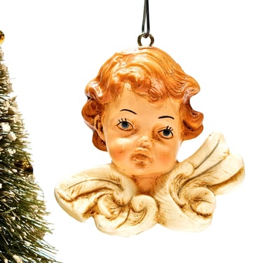 VINTAGE: Hard Plastic Angel Ornament - Tree Ornament - Angel Bust - SKU 15-D2-00013780 