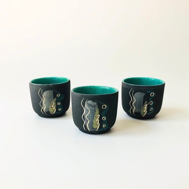Mid Century Charles and Alice Smith California Pottery Tea Cups - Set of 3 