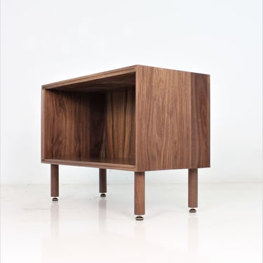 Solid walnut 30" record vinyl storage unit or end table bookcase mid century organic modern style 