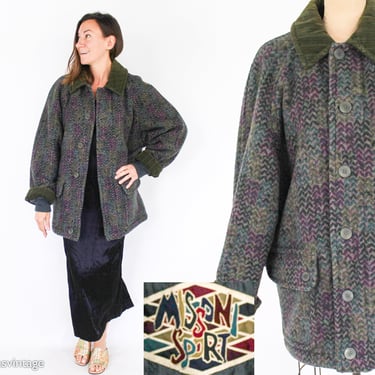 1990s Green Missoni Tweed Coat | 90s Hunter Green Wool Winter Coat | Missoni Sport | XL 