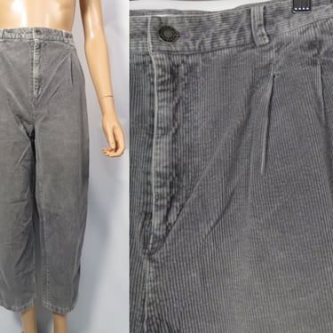 Vintage 90s Calvin Klein High Waist Pleat Front Slate Gray Corduroy Trouser Pants Size 27 x 25 Short 