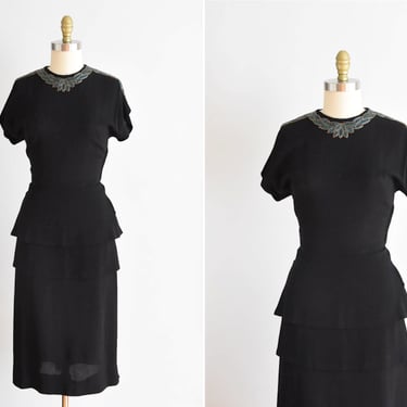 1940s Something About It dress/ vintage 40s coctail dress / rayon beaded cocktail dress 