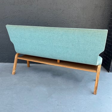 Mid Century Bent Wood with Teal Upholstery Church Pew/Bench