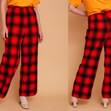 Vintage 70s High Waisted Plaid Flared Pants / Red Tartan Trousers / Pendleton Made in USA 