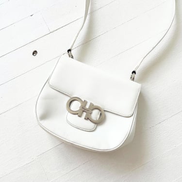 1990s Ferragamo White Leather Bag 
