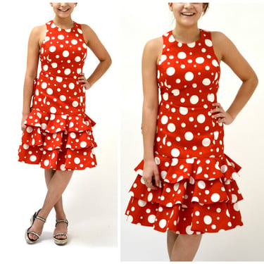 80s does 50s Vintage Party Dress Red Polka Dots by Lillie Rubin// 80s Red Prom Dress Red and White Polka Dot Dress with Ruffles Small Medium 