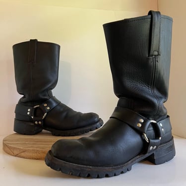 Frye Unisex Black Genuine Leather Double Harness Moto Chunky Mid Calf Boot 10M 