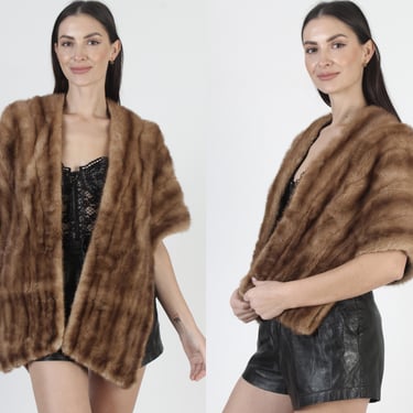 Convertible Autumn Haze Mink Stole, Real Fur 60 Wedding Bolero, Vintage Bridesmaids Wrap 