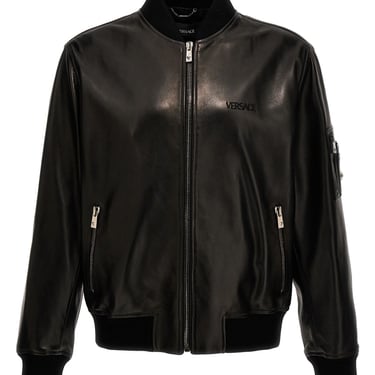 Versace Men Leather Bomber Jacket