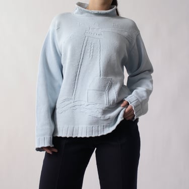 Vintage Baby Blue Lighthouse Sweater