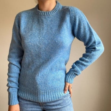 Vintage Womens Blue Wool Blend Montgomery Ward Minimalist Crewneck Sweater Sz M 