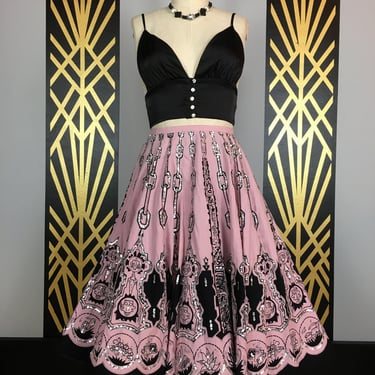 vintage circle skirt 1950s style skirt pink and black mexican Black Label Vintage Tacoma WA