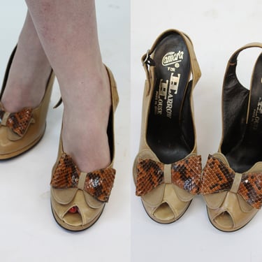 1970s slingback shoes size 7 us | vintage snake bow peep toe sandals | new in 