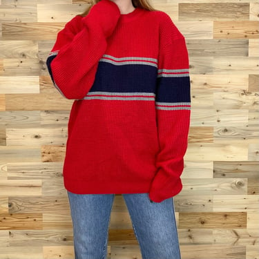 Cozy Striped Knit Pullover Crewneck Sweater 
