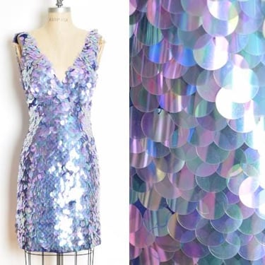 vintage 00s dress Y2K purple sequin paillette mermaid cocktail prom mini M clothing 