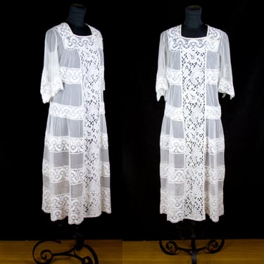 Vintage 1920s Dress // Ivory Lace and Net Tulle Wedding Dress 