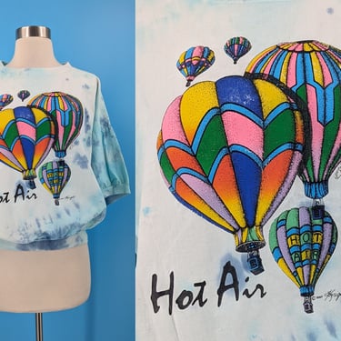 Vintage 80s Small Hot Air Balloon Screen Printed Half Sleeve Tie-dye Shirt 