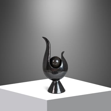 Post Modern Two-Piece Sculpture in Solid Black Marble, USA, c. 1980's 