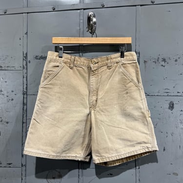 Vintage 1990s Tan Carhartt Loose Fit Y2K Aesthetic Streetwear Basic Essential Skater Style brown canvas Shorts 32 Waist Mens jorts 