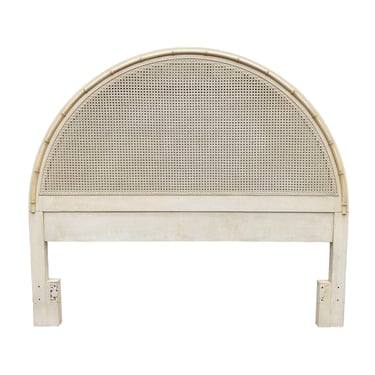 Vintage Faux Bamboo Queen Headboard by Dixie Aloha - Creamy White Rattan Cane Arched Half Moon Style Coastal Bedroom Furniture 
