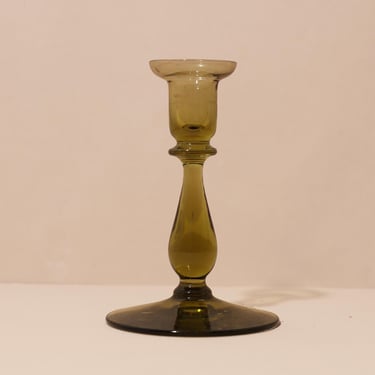 Vintage Olive Green Glass Candlestick Holders, Maleras Sweden Candlestick Holder, Vintage Glass 