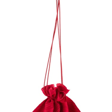 Issey Miyake Vintage Sculptural Red Pleated Petal Drawstring Bag 